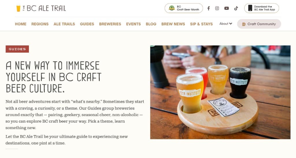 BC Ale Trail guides page for themed beer trails