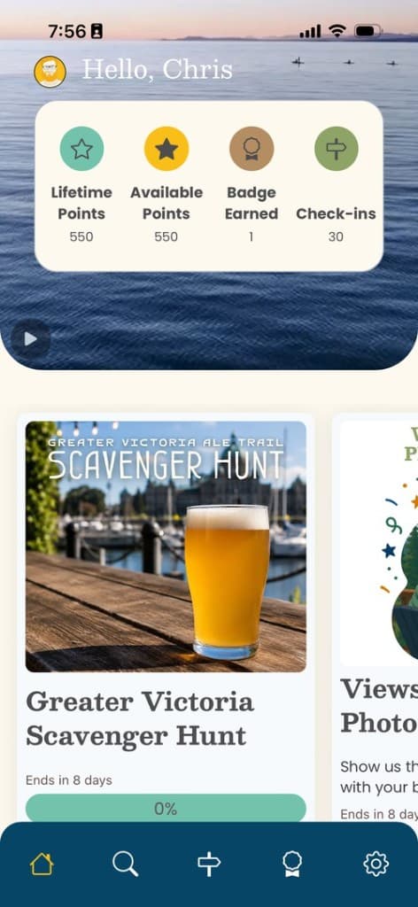 Engagement home with scavenger hunt and photo contest cards